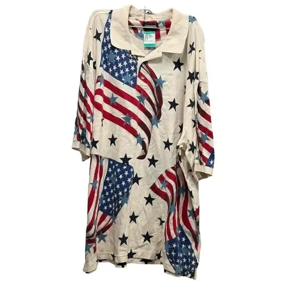 Divots Unisex Long Sleeve American Flag Pattern Collared Polo Shirt S XXL - Picture 1 of 3